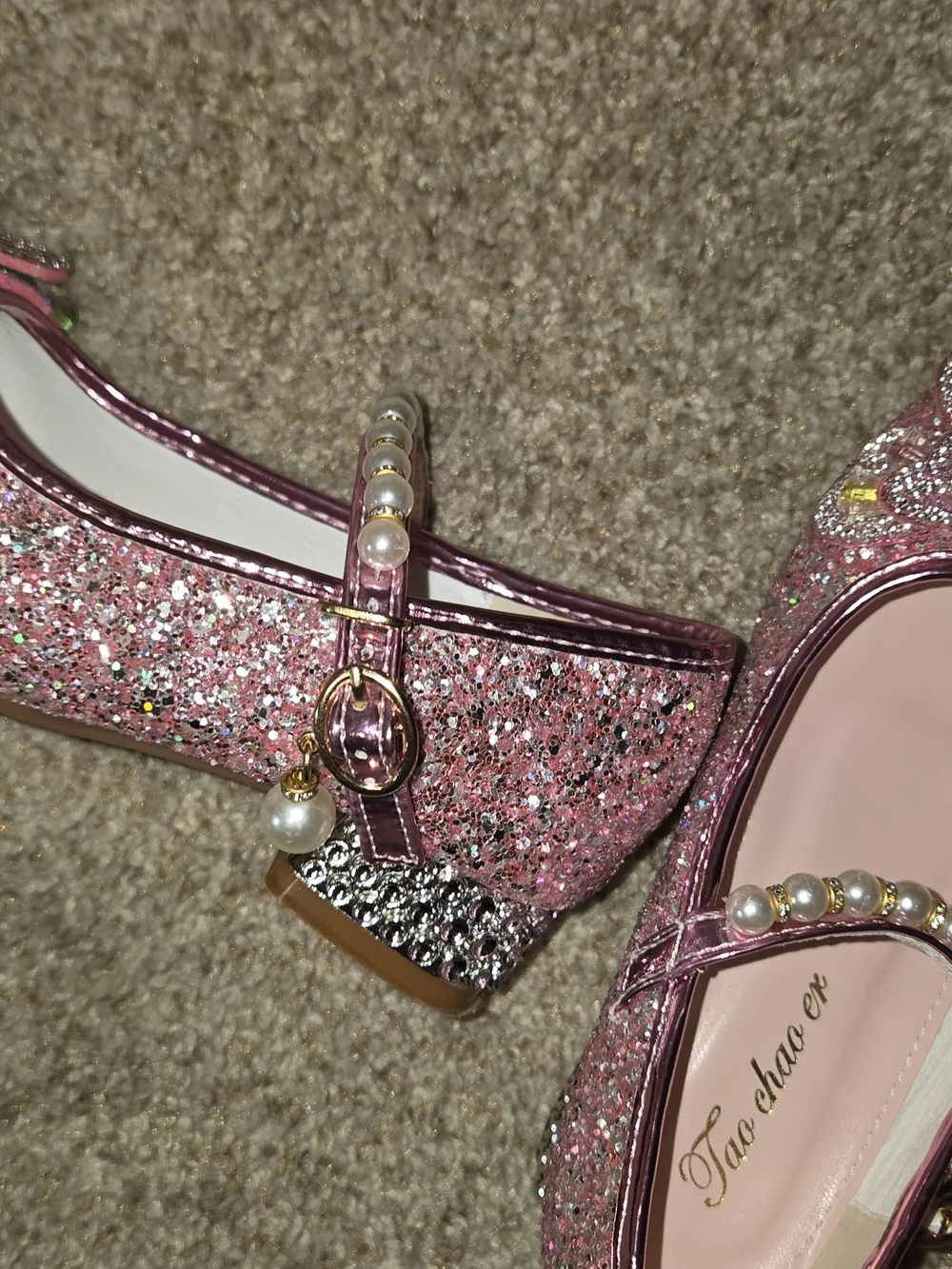Pink Glitter Butterfly Pearl Mary Jane Kids Shoes